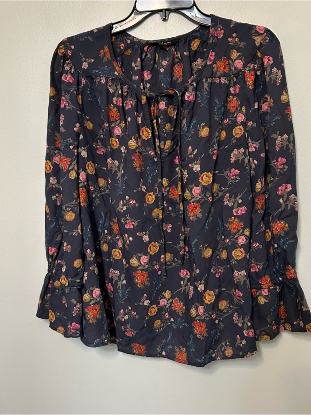 Lucky Brand Tunic Floral Blouse Navy Multicolor Women's‎ Size M Peasant Relaxed
